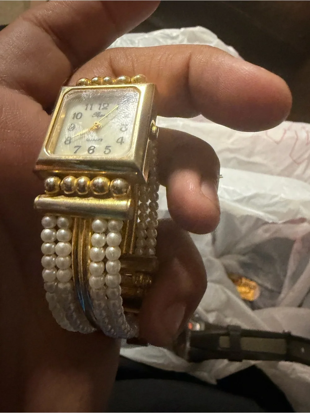 Pearl Gold and Silver Beaded Bracelet Watch